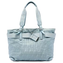 Fendi Blue Zucca Nylon Zip Code Tote Blau Hellblau