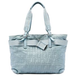 Tote Fendi Blue Zucca Nylon Zip Code Blu Blu chiaro