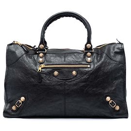 Balenciaga Black Lambskin Motocross Giant 21 Work Bag Black