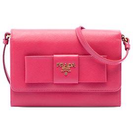 Prada Pink Saffiano Lux Bow Wallet On Strap Pink Other