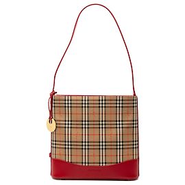 Bolsa de Ombro em Canvas Burberry Beige Haymarket Check Outro