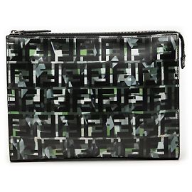 Fendi Black FF 1974 Nylon Camouflage Clutch Black