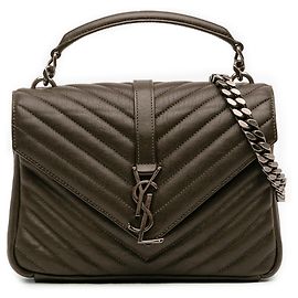 Bolsa College Saint Laurent em pele de carneiro acolchoada chevron marrom Medium Marrom Caqui