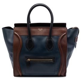Céline Bolsa Tote Celine Blue Mini Tricolor de couro Azul Azul marinho
