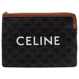 Céline Celine Brown Small Triomphe Coated Canvas Clutch Brown Dark brown