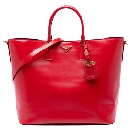 Prada Red Saffiano Vernice Convertible Tote Red