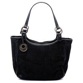 Fendi Black Zucca Suede Chef Tote Black