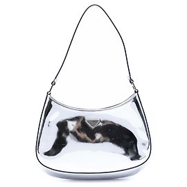 Prada Silver Spazzolato Leather Cleo Shoulder Bag Silvery