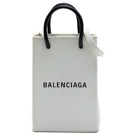 Balenciaga Porta-telefone de compras em couro de vitelo branco com logotipo Branco