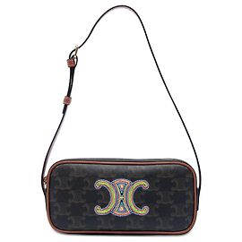 Céline Bolsa Camera Mini Triomphe em couro e canvas revestido marrom Celine Marrom Castanho escuro