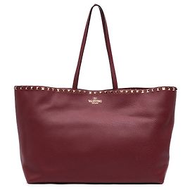 Borsa Tote Rockstud in pelle di vitello a grana grossa rosso Valentino Large Rosso Bordò