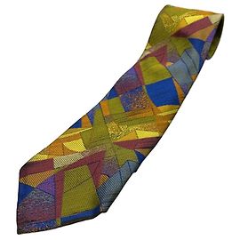 Gianni Versace Geometric Pattern Silk Tie Brown Red Blue Green Purple Yellow
