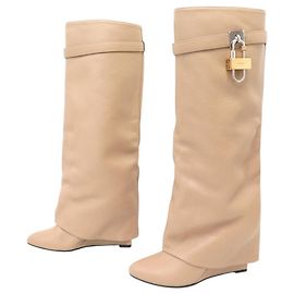 GIVENCHY SHARK LOCK PANT BOOTS 40 BE701KE16L BEIGE + BOX Beige