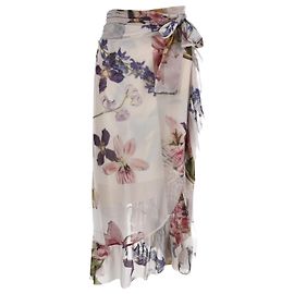 Ganni Mesh Ruffled Wrap Midi Skirt in Floral Print Polyamide Other