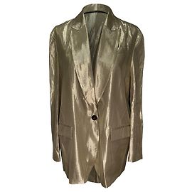 Brunello Cucinelli Single-Breasted Blazer in Metallic Gold Viscose Golden Metallic