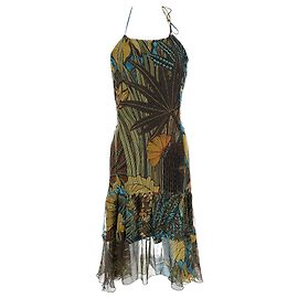 Robe midi à col licou imprimée en soie verte Max Mara Vert