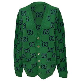 Gucci GG Strickjacke aus grüner Wolle Grün