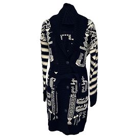 Etro Jacquard-Cardigan mit Gürtel aus Navy-Blauer Wolle Blau Marineblau