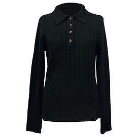 Khaite Hans gerippter Polo-Strickpullover aus schwarzem Kaschmir Schwarz