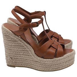 Yves Saint Laurent Sandales compensées espadrilles Saint Laurent en cuir de veau marron Marron