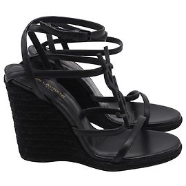 Yves Saint Laurent Zeppe Saint Laurent Cassandra Espadrille 105 in pelle di vitello nera Nero