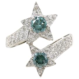 Autre Marque Platinum Band Ring with Blue Diamond Blue Other