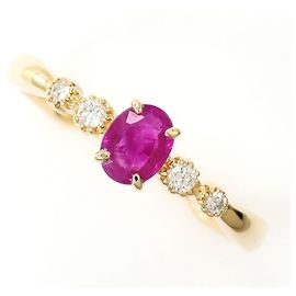 Autre Marque 10K Yellow Gold Band Ring with Ruby and Diamond Golden