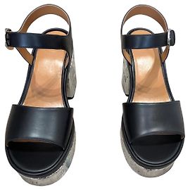 Sandali con zeppa Chloé Odina in pelle nera e argento Nero Metallico