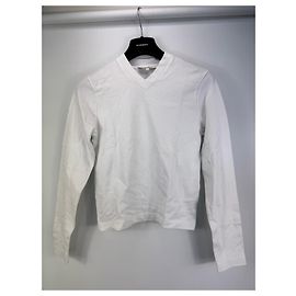 Tibi Top de manga larga de algodón blanco cuello en V Blanco
