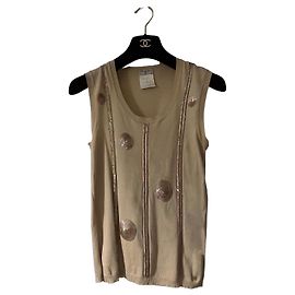 Top Chanel Punto Beige Lentejuelas Logo CC Beige