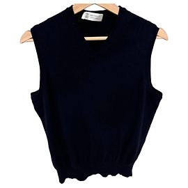 Ärmellose Strickweste mit V-Ausschnitt in Navy Blau Brunello Cucinelli Dunkelblau