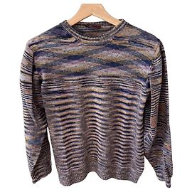 Pull en maille à rayures multicolores Missoni Bleu Multicolore Beige Doré Violet