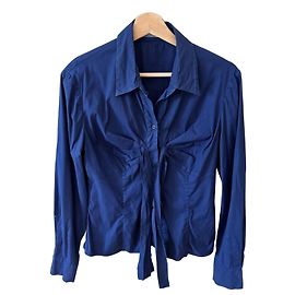 Camisa de algodão azul Prada com detalhe de laço Azul