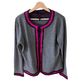 Escada Grey Cashmere Blend Knit Top with Pink Trim Pink Grey
