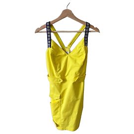 Vestido mini de algodón amarillo Versace con tirantes decorativos Amarillo