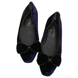 Sapatilhas Chanel de veludo com laço Preto Azul