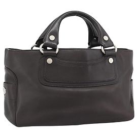 Céline Bolsa de mão CELINE Boogie Bag de couro Marrom Escuro Auth 185959 Castanho escuro