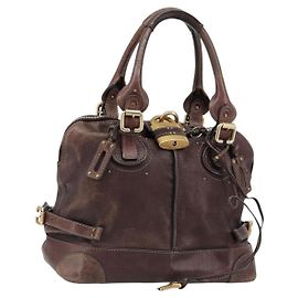 Chloé Bolsa Chloe Paddington de couro marrom ouro prata auth am11904A Marrom Prata Dourado
