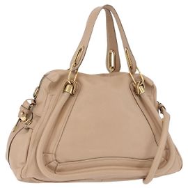Chloé Bolsa Chloe Paraty de Couro 2way Bege Dourado Auth 186304 Bege Dourado