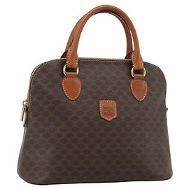 Céline Sac à main CELINE Macadam Canvas PVC Cuir Marron Or Auth 187333A Marron Doré