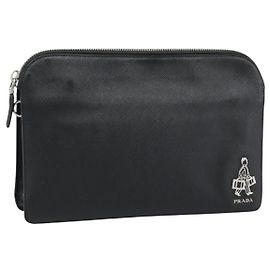 PRADA Clutch Bag Leder Schwarz Silber Auth ka4774 Schwarz Silber
