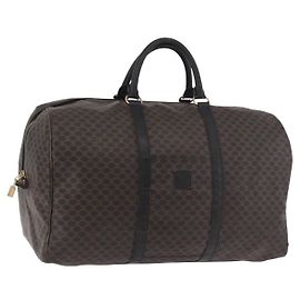 Céline Bolsa Boston CELINE em Canvas Macadam PVC Couro Preto Ouro Auth 183367 Preto Dourado