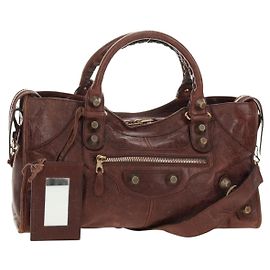BALENCIAGA Bolsa Giant Part-Time de couro 2way Marrom Ouro 173082 Auth 185300SM Marrom Dourado