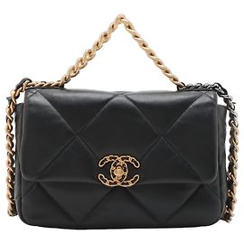 CHANEL 19 Medium gesteppte Lammleder Handtasche Schwarz Schwarz