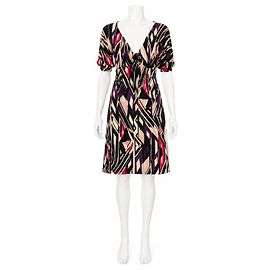 Diane von Furstenberg Robe en Soie Kitt Noir Rose Multicolore Beige Violet