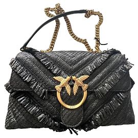 Pinko Love Bag bolsa de ombro em palha preta Preto