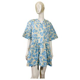 Henrik Vibskov Ecru Amulets Kleid mit Blumenprint Blau Beige