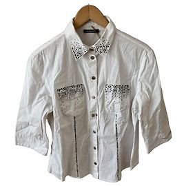Camisa de algodão branco com strass Roccobarocco Branco