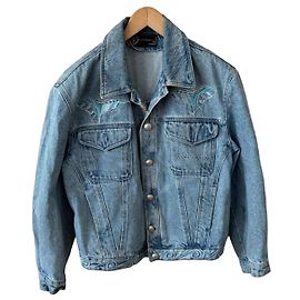 Jaqueta jeans Roccobarocco com asas bordadas Branco Azul