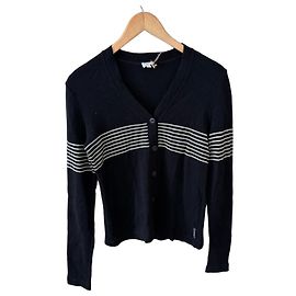 Armani Jeans gestreifter Wollcardigan in Schwarz Schwarz